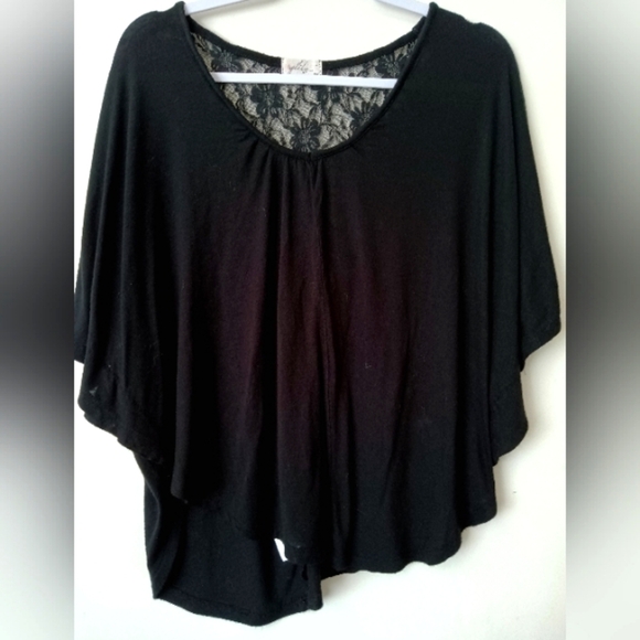 Glitz Black Short Dolman Sleeve Lace Back Top - Picture 1 of 4
